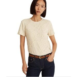 Lauren Ralph Lauren Winter Cream Floral Lace Patchwork Top Size 10 NWT